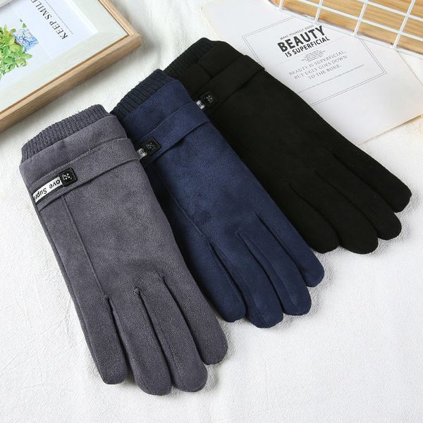 

men's autumn and winter plush riding korean touch screen warm outdoor cycling suede gloves