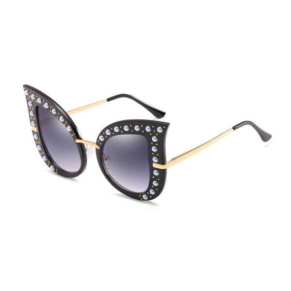 

sunglasses mincl/ fashion luxury rhinestone pearl cat women brand designer big size with box fml, White;black