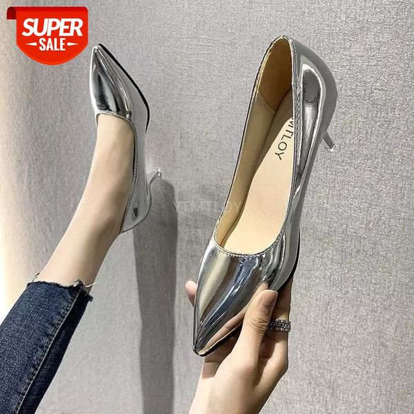 

ytmtloy women pumps shoes new gold patent leather pointed toe high heels office party zapatos rojos mujer #182c, Black