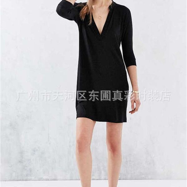 

casual deep v slim 3 / 4 sleeve dress, Black;gray