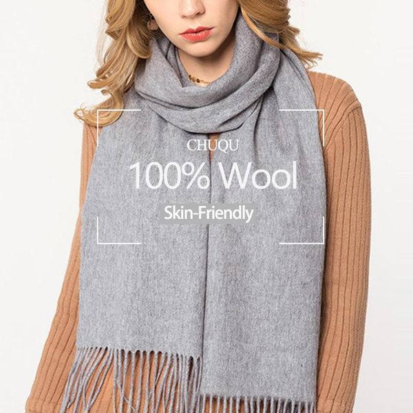 

scarves winter solid cashmere wool scarf women grey nature shawls and wraps for ladies tassel warm long, Blue;gray