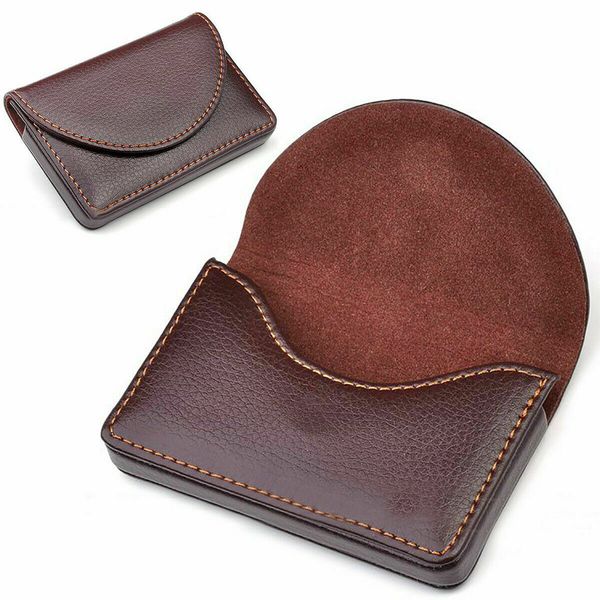 

brown pocket leather name business card id card credit card holder case wallet