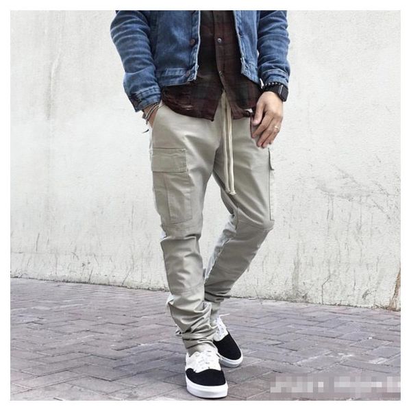 

fog double line high street overalls men's handsome casual slim-fit drawstring elastic trousers leggings men1, Black
