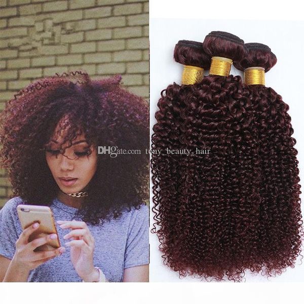 

grade 8a burgundy brazilian curly human hair weave 3 bundles lot wine red 99j kinky curly hair extensions double wefts 10-30'' sto, Black