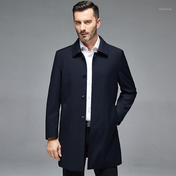 

8939 fashion 2020 spring-middle-aged men business casual fold-down collar mid-length daddy clothes casual coat1, Tan;black