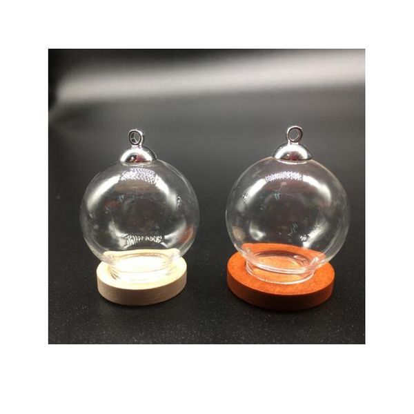 

500sets/lot 25*15mm glass globe orbs white/light red round wood base silver beads cap set wishing glass vial bbyvwg, Black