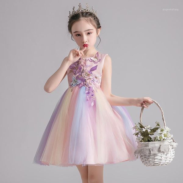 

vintage baby girls dress opening ceremony clothing colorful tutu party elegant wear girls princess dress kids clothes 4-9y1, Red;yellow