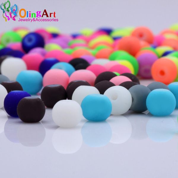 

olingart rubber glass beads 100pcs 6mm candy color neon matte loose beads handmade jewelry making bracelet diy bbyemq sweet07