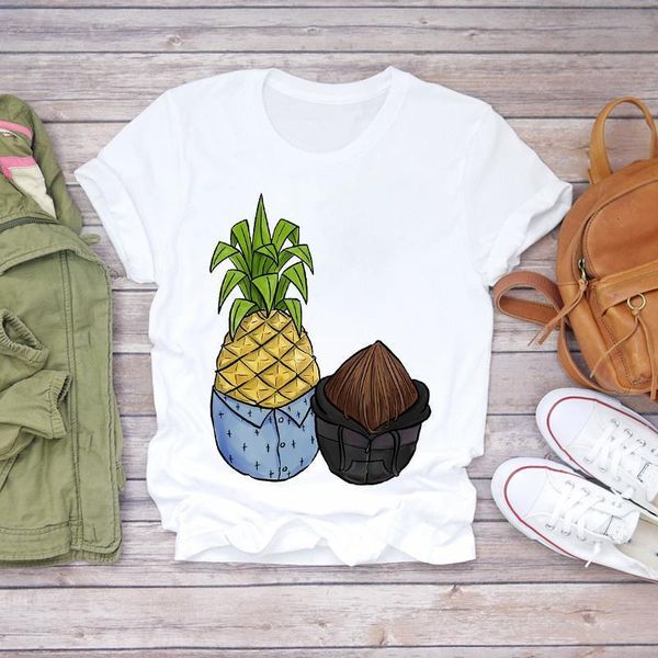 

women 2020 summer pineapple printed short sleeve fruit camisas t-shirts t shirt ladies womens graphic female tee t-shirt, White