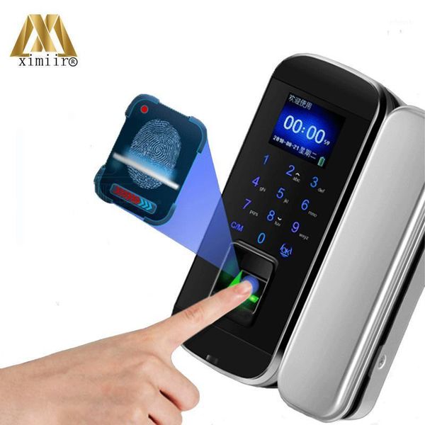 

fingerprint access control frameless glass door lock with remote xm-100 smart keyless glass1