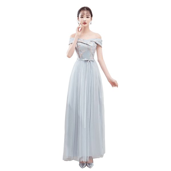 

Sisters Lacquer Garments Performance Vintage Embroidery Floor-length Tulle Blue Evening Dresses Vestido De Festa Vestido 9869