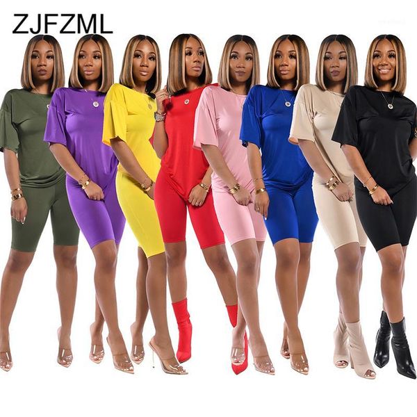 

solid plus size two piece set womens clothing o-neck short sleeve t shirt and bodycon knee length pants summer causal sweatsuits1, White