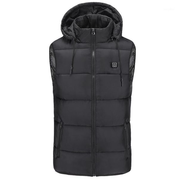 

men women warm electric hooded winter adjustable zipper heated vest outdoor hiking usb charging pockets infrared windproof1, Black;white