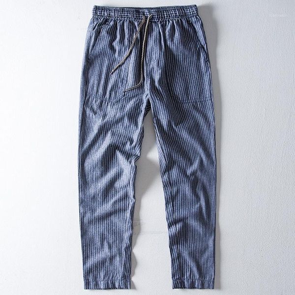

fashion simple men casual ethnic style striped cotton linen long pants casual trousers pantalones hombre solid color pants men1, Black