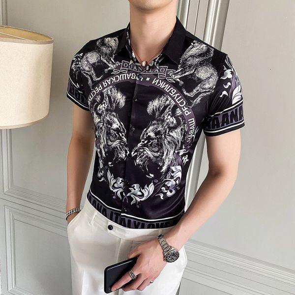 

new men's style thin flower banquet dress shirt fashion summer short sleeve print 4xl 02yj, White;black