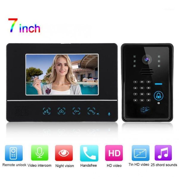 

7in wired video doorbell password card night remote access system 100-240v1