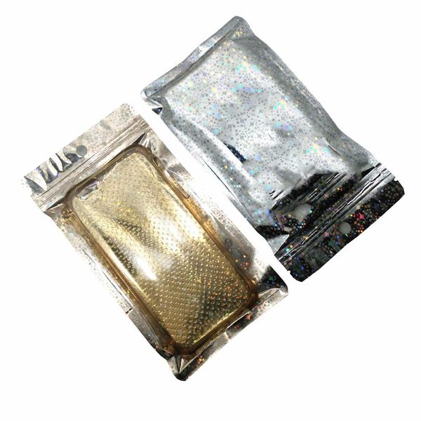 

100pcs clear gold glittery aluminum foil zip lock packaging bags with hang hole retail candy nuts storage zipper mylar pouches h bbysbc