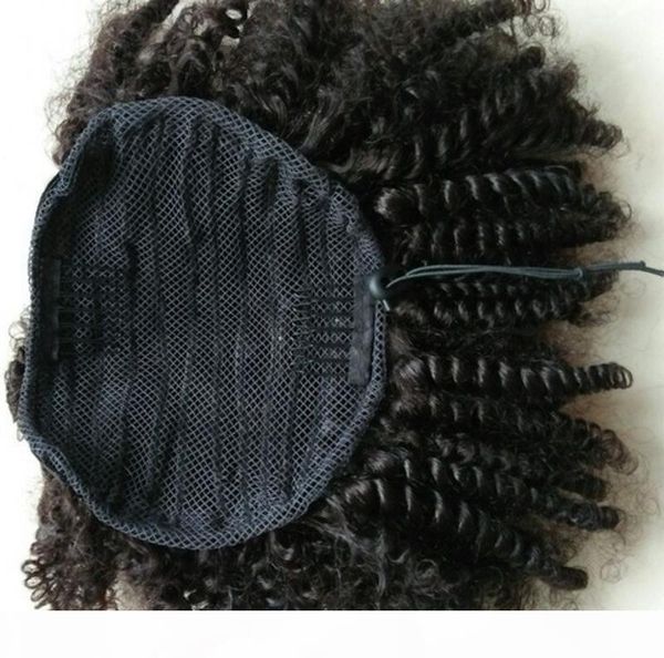 

100% brazilian virgin human hair ponytail 4c afro kinky curly natural color 1piece lot adjustable clip-in ponytail(120g afro curly,10inch, Black