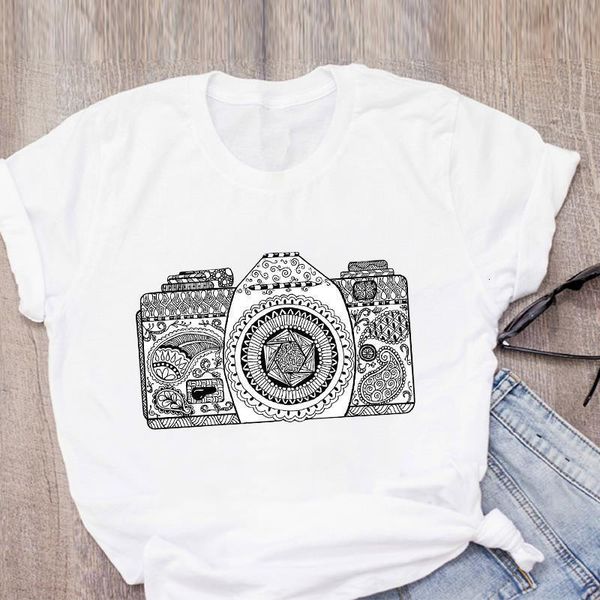 

women graphic camera vintage printing casual cute summer t-shirt shirt lady clothes womens clothing tee female t shirt, White