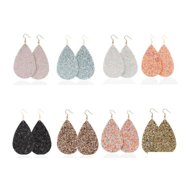 

2018 new light drop earrings wholesale gold silver classic color pu leather water drop sequin big teardrop earrings iron women's yewq1
