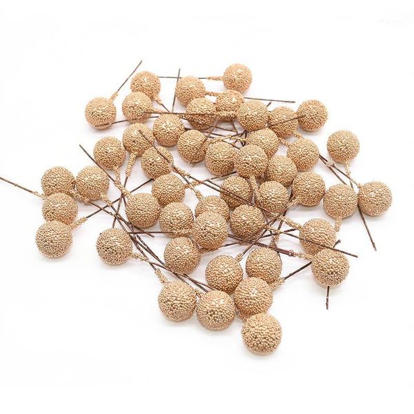 

40pcs 12mm mini gold stamen flowers cherry stamen berries bundle diy cake christmas wedding gift box wreaths decoration supplies1