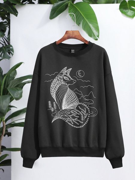 

x maylee drop shoulder animal & graphic pattern pullover z1zf#, White;black