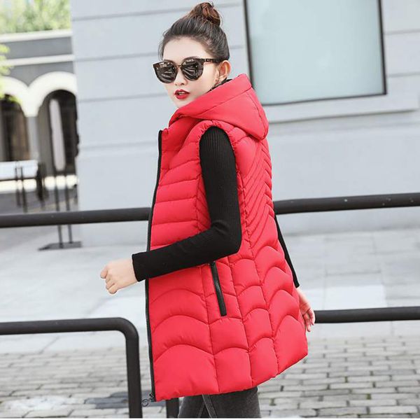 

plus size 4xl hooded vest coat women autumn winter warm medium long cotton waistcoat windproof female sleeveless slim vest 201027, Black;white