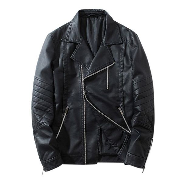 

men leather jacket autumn&winter biker motorcycle zipper casual outwear coat faux leather doudoune homme e1, Black
