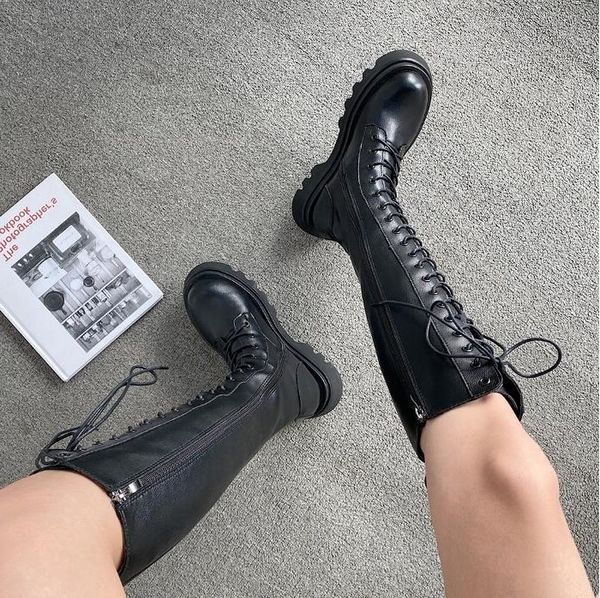 

women boots winter snow booties black increase long tube womens fashion motorcycle boot leather shoes size 35-40 04