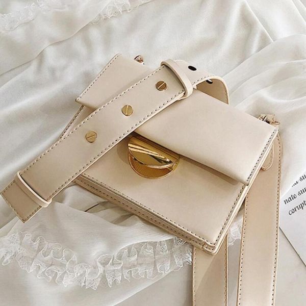 

elegant female solid color flap square bag 2021 summer new quality leather women's designer handbag lock shoulder messenger bags