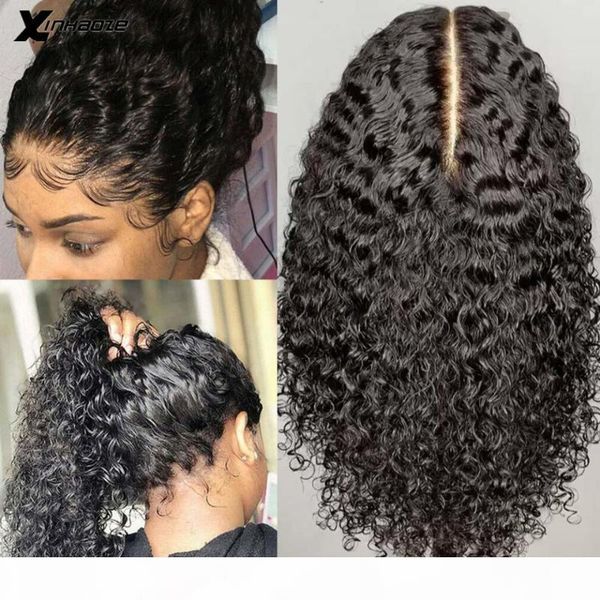 

deep part 13x6 lace front human hair wigs for women deep jerry kinky curly glueless brazilian remy pre plucked bleached knots, Black;brown