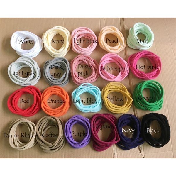 

100 pcs/lot, new solid color nylon elastic headbands super soft and non mark, traceless baby headbands y200710, Slivery;white