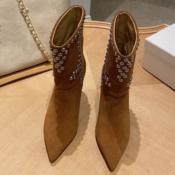 

women's velvet 2020 fashion pointed to elastic toe ankle shoes autumn and winter high-heeled boots feminine nxqq, Black