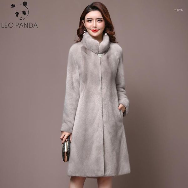 

2020 plus size winter superior quality real coat women new full sleeve stand collar thick warm long natural fur coats f1, Black