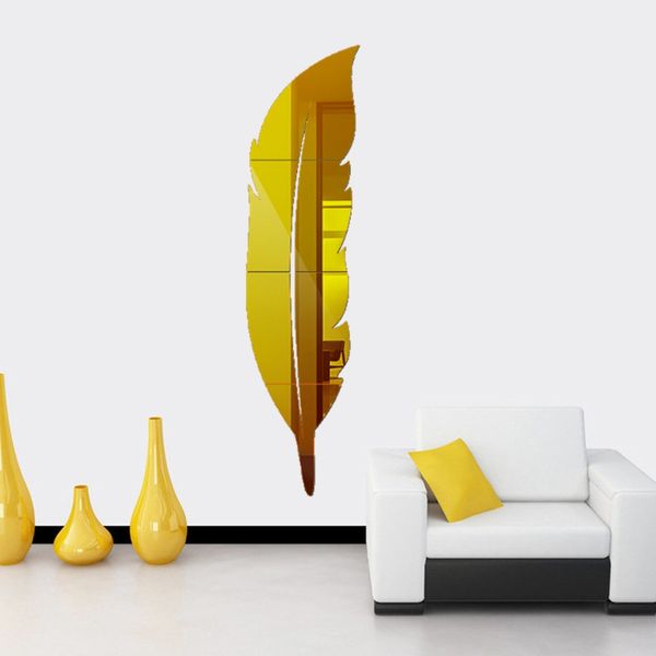 

diy feather plume 3d mirror wall sticker for living room art home decor vinyl decal acrylic sticker mural wall decoration
