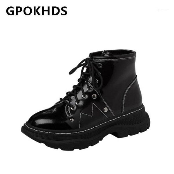 

gpokhds 2021 women ankle boots cow leather winter short plush round toe lace-up high heels female riding boots size 391, Black