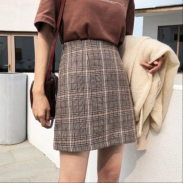 

2019 casual skirt womens high waist plaid skirt woolen skirt short mini drop shipping good quality, Black