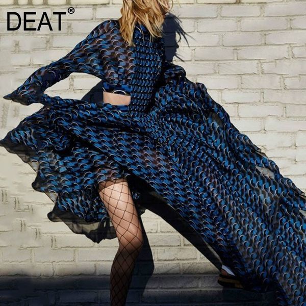 

[deat] spring summer new pattern turtleneck three quarter sleeve hollow empire waist printing ladies tunic dress ba626 201204, Black;pink