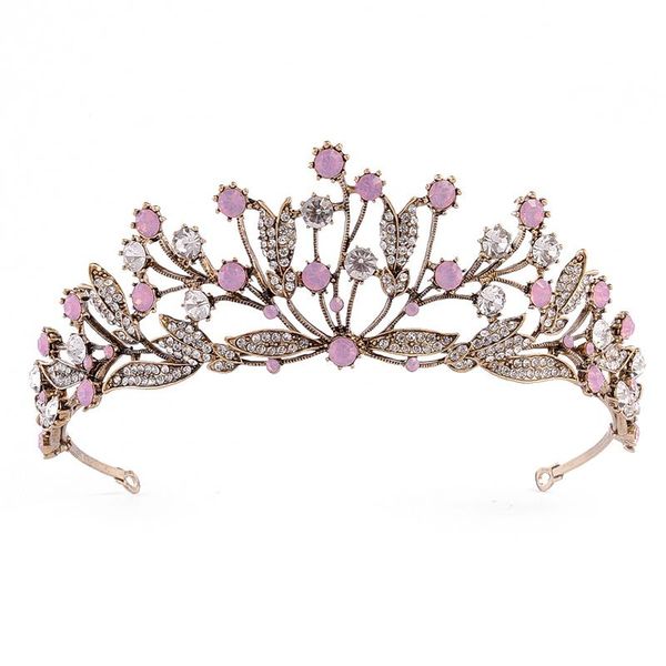 

vintage bride head jewelry plant pink rhinestone bridal crown headbands leaf branch crystal tiara for women wedding, Golden;silver