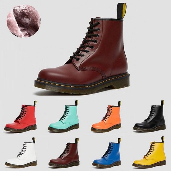 

fashion dr 2976 leather fur womens boots 1460 winter snow booties doc shoes sneakers triple black white red men women boot 36-44