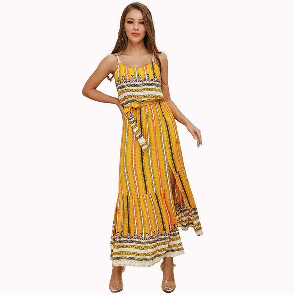 

2020 women's bohemian print ethnic style with suspender dress, Black;gray