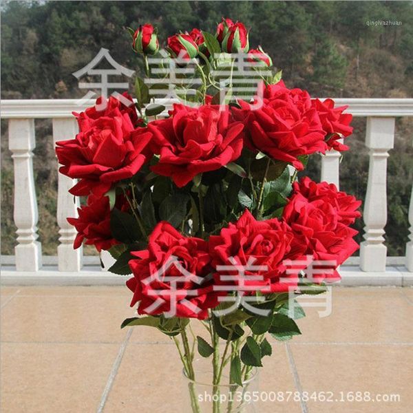 

new style shelves high-quality imitation three head crimping rose artificial rose flower1