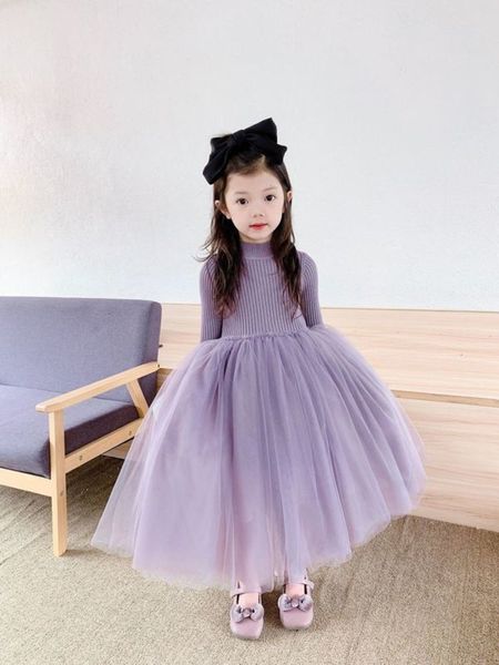 

long length knitted wool girls' medium sve mh stitching princs poncho skirt children's drs, Red;yellow