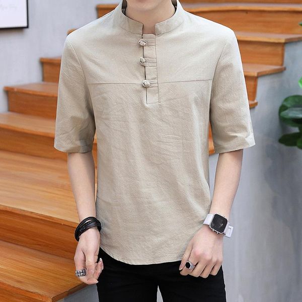 

new chinese style linen cotton shirt men's shirt fashion short sleeve shirts loose comfortable dropshipping clothes, White;black