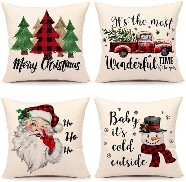 

christmas covers decorations red black plaids throw cushion pillow case for xmas tree truck santa claus snowman dhb2773