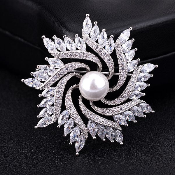 

luxury zircon crystal brooch female high-end windmill suit brooch brooch pin buckle jacket accessory gift, Gray