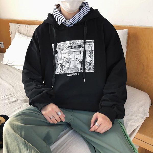

men's hoodies & sweatshirts harajuku 2021 anime cartoon hand-painted hoodie oversized novelty punk style sweatshirt minimalist couples, Black
