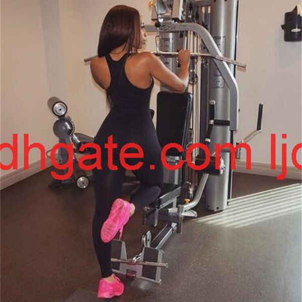 

plus size women yoga set vest jumpsuit solid color sports casual pant yoga black one piece yoga suits fitness clothing, Gray