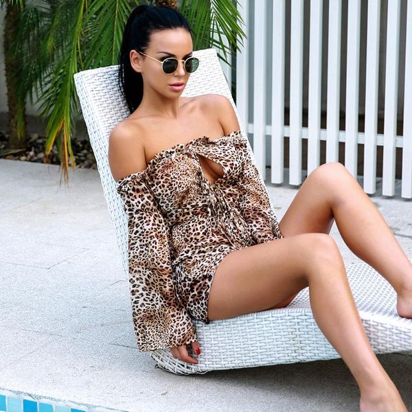 

tosheiny 2020 women leopard print backless jumpsuit casual summer playsuit overalls off shoulder rompers beachwear th18313, Black;white