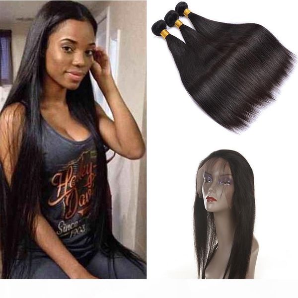 

360 lace frontal with bundle brazilian straight hair,360 lace frontal closure with bundles pre plucked 360 frontal with bundles, Black;brown